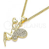 Oro Laminado Pendant Necklace, Gold Filled Style Angel and Heart Design, with Multicolor Micro Pave, Polished, Golden Finish, 04.344.0028.20