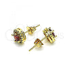 Oro Laminado Stud Earring, Gold Filled Style with Garnet Cubic Zirconia and White Micro Pave, Polished, Golden Finish, 02.342.0105.1