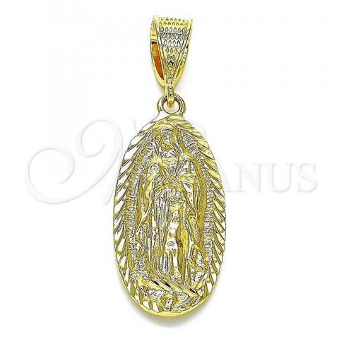 Oro Laminado Religious Pendant, Gold Filled Style Guadalupe Design, Diamond Cutting Finish, Golden Finish, 5.184.010
