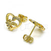 Oro Laminado Stud Earring, Gold Filled Style Mom and Heart Design, with White Micro Pave, Polished, Golden Finish, 02.342.0069