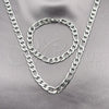 Stainless Steel Necklace and Bracelet, Figaro Design, Diamond Cutting Finish, Steel Finish, 06.116.0044