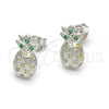 Sterling Silver Stud Earring, Pineapple Design, with Green and White Micro Pave, Polished,, 02.285.0036