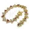 Oro Laminado Tennis Bracelet, Gold Filled Style with Ruby and White Cubic Zirconia, Polished, Golden Finish, 03.210.0074.2.08