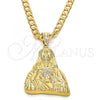 Oro Laminado Religious Pendant, Gold Filled Style Sagrado Corazon de Jesus Design, with White Cubic Zirconia, Polished, Golden Finish, 05.120.0003