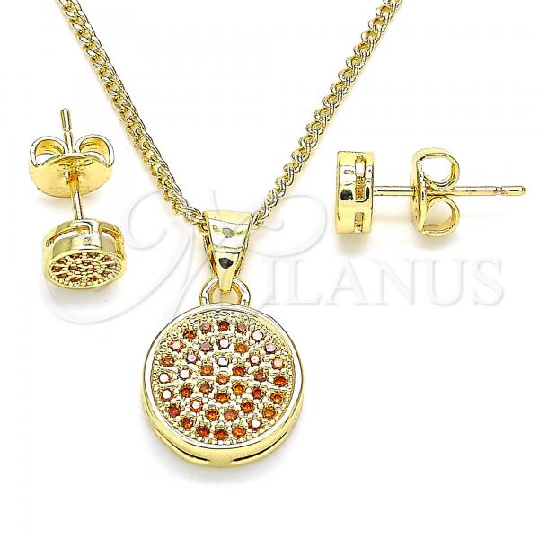 Oro Laminado Earring and Pendant Adult Set, Gold Filled Style with Garnet Micro Pave, Polished, Golden Finish, 10.156.0277.2