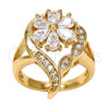 Oro Laminado Multi Stone Ring, Gold Filled Style Flower and Teardrop Design, with White Cubic Zirconia, Polished, Golden Finish, 01.210.0010.09 (Size 9)