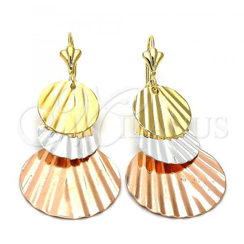 Oro Laminado Long Earring, Gold Filled Style Diamond Cutting Finish, Tricolor, 65.008
