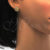 Oro Laminado Stud Earring, Gold Filled Style Flower Design, with White Micro Pave, Polished, Golden Finish, 02.195.0030