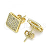 Oro Laminado Stud Earring, Gold Filled Style with White Micro Pave, Polished, Golden Finish, 02.342.0111