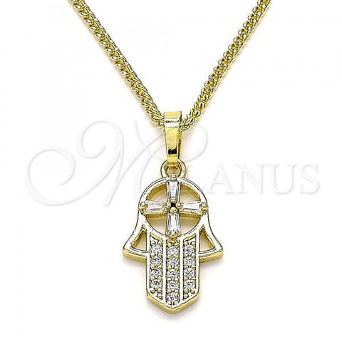 Oro Laminado Pendant Necklace, Gold Filled Style Hand of God Design, with White Micro Pave and White Cubic Zirconia, Polished, Golden Finish, 04.210.0055.20