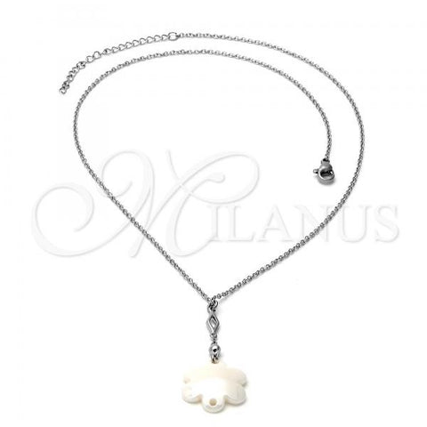 Stainless Steel Pendant Necklace, Flower Design, White Resin Finish, Steel Finish, 04.113.0011.18