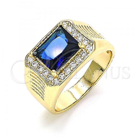 Oro Laminado Mens Ring, Gold Filled Style with Sapphire Blue Cubic Zirconia and White Micro Pave, Polished, Golden Finish, 01.266.0045.2.10