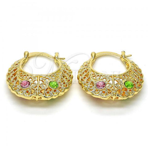 Oro Laminado Medium Hoop, Gold Filled Style with Rose and Light Green Crystal, Polished, Golden Finish, 02.170.0180.30
