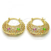 Oro Laminado Medium Hoop, Gold Filled Style with Rose and Light Green Crystal, Polished, Golden Finish, 02.170.0180.30