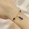 Oro Laminado Fancy Bracelet, Gold Filled Style Figa Hand Design, with Black Azavache, Red Resin Finish, Golden Finish, 5.039.008.06