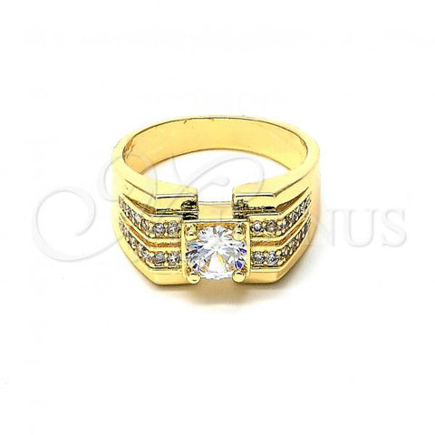 Oro Laminado Mens Ring, Gold Filled Style with White Cubic Zirconia, Polished, Golden Finish, 01.192.0003.10 (Size 10)