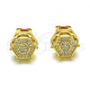 Oro Laminado Stud Earring, Gold Filled Style with White Micro Pave, Polished, Golden Finish, 02.342.0248