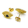 Oro Laminado Stud Earring, Gold Filled Style Evil Eye Design, with Black Cubic Zirconia, Polished, Golden Finish, 02.341.0028.1