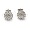 Sterling Silver Stud Earring, Flower Design, with White Micro Pave, Polished, Rhodium Finish, 02.175.0052