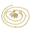 Oro Laminado Pendant Necklace, Gold Filled Style Elephant Design, with White and Ruby Micro Pave, Polished, Golden Finish, 04.199.0004.20