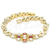Oro Laminado Fancy Bracelet, Gold Filled Style Heart Design, with Garnet and White Cubic Zirconia, Polished, Golden Finish, 03.210.0136.1.07