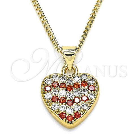 Oro Laminado Pendant Necklace, Gold Filled Style Heart Design, with Garnet and White Micro Pave, Polished, Golden Finish, 04.344.0041.20