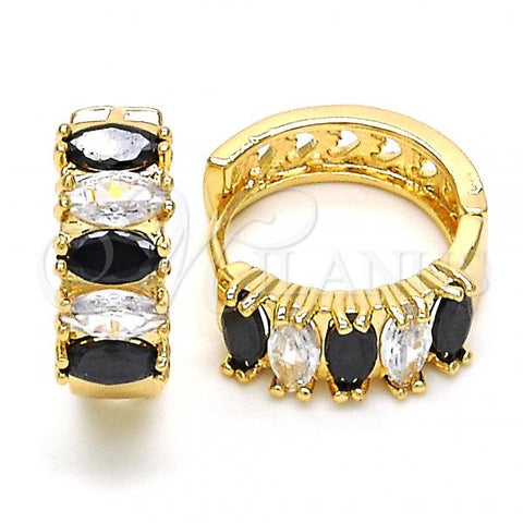 Oro Laminado Huggie Hoop, Gold Filled Style with Black and White Cubic Zirconia, Polished, Golden Finish, 02.210.0028.3.15