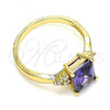 Oro Laminado Multi Stone Ring, Gold Filled Style with Amethyst and White Cubic Zirconia, Polished, Golden Finish, 01.210.0119.07
