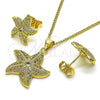 Oro Laminado Earring and Pendant Adult Set, Gold Filled Style Star Design, with White Micro Pave and White Cubic Zirconia, Polished, Golden Finish, 10.344.0030