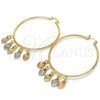 Oro Laminado Large Hoop, Gold Filled Style Heart Design, Polished, Tricolor, 02.63.2665.55