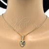 Oro Laminado Fancy Pendant, Gold Filled Style Heart and Flower Design, with White Cubic Zirconia, Polished, Golden Finish, 05.120.0089