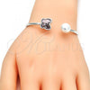 Rhodium Plated Individual Bangle, Butterfly Design, with Amethyst Swarovski Crystals and Ivory Pearl, Polished, Rhodium Finish, 07.239.0005.7 (03 MM Thickness, One size fits all)