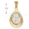 Oro Laminado Religious Pendant, Gold Filled Style Sagrado Corazon de Maria Design, Diamond Cutting Finish, Two Tone, 5.199.017