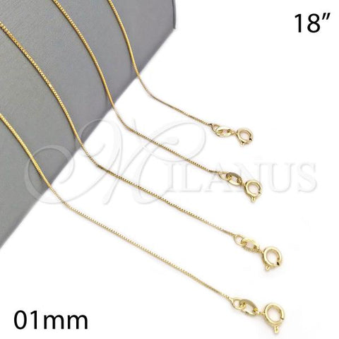 Oro Laminado Basic Necklace, Gold Filled Style Box Design, Polished, Golden Finish, 04.58.0013.18