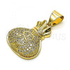 Oro Laminado Fancy Pendant, Gold Filled Style Money Sign Design, with White Micro Pave, Polished, Golden Finish, 05.342.0150