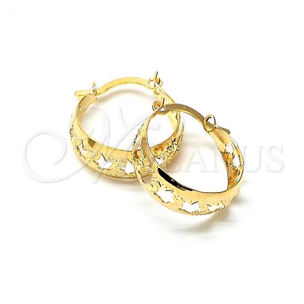 Oro Laminado Small Hoop, Gold Filled Style Star Design, Diamond Cutting Finish, Golden Finish, 02.32.0221