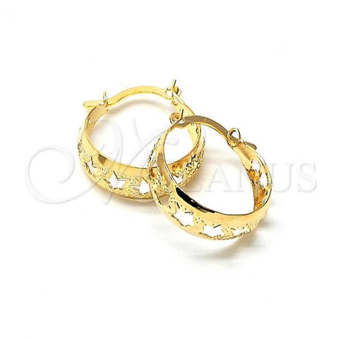 Oro Laminado Small Hoop, Gold Filled Style Star Design, Diamond Cutting Finish, Golden Finish, 02.32.0221