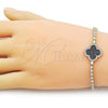 Oro Laminado Fancy Bracelet, Gold Filled Style Four-leaf Clover Design, with Black Mother of Pearl and White Cubic Zirconia, Polished, Golden Finish, 03.284.0047.1.07