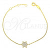 Oro Laminado Fancy Bracelet, Gold Filled Style Star and Rolo Design, with White Micro Pave, Polished, Golden Finish, 03.91.0029