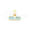 Oro Laminado Religious Pendant, Gold Filled Style Evil Eye Design, Blue Enamel Finish, Golden Finish, 05.02.0066.2