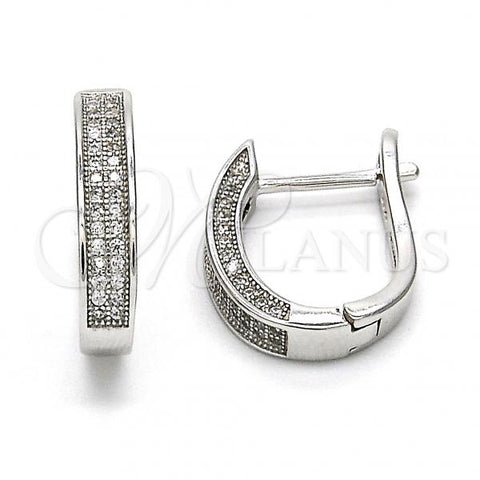 Sterling Silver Huggie Hoop, with White Micro Pave, Polished, Rhodium Finish, 02.175.0043.15