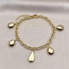 Oro Laminado Charm Bracelet, Gold Filled Style Teardrop and Rolo Design, Polished, Golden Finish, 03.213.0236.07