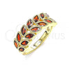 Oro Laminado Multi Stone Ring, Gold Filled Style Leaf Design, with Garnet Cubic Zirconia, Polished, Golden Finish, 01.346.0019.2.08