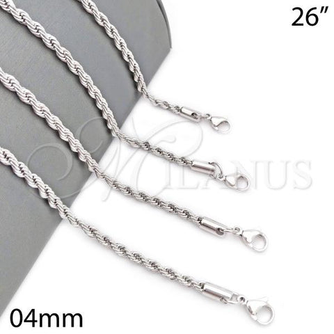 Rhodium Plated Basic Necklace, Rope Design, Polished, Rhodium Finish, 5.222.034.1.26