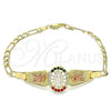 Oro Laminado Fancy Bracelet, Gold Filled Style Guadalupe and Flower Design, with Multicolor Crystal, Polished, Tricolor, 03.380.0085.1.08