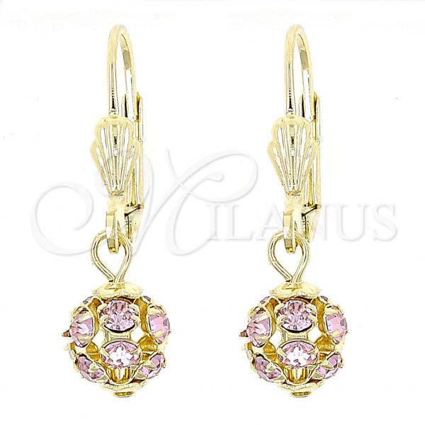 Oro Laminado Dangle Earring, Gold Filled Style Ball Design, with  Cubic Zirconia, Polished, Golden Finish, 5.120.020