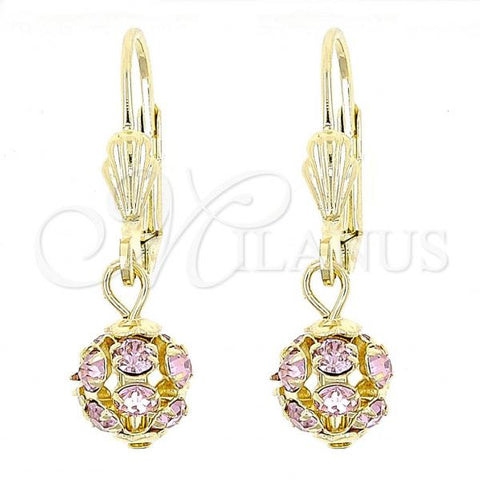 Oro Laminado Dangle Earring, Gold Filled Style Ball Design, with  Cubic Zirconia, Polished, Golden Finish, 5.120.020