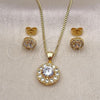 Oro Laminado Earring and Pendant Adult Set, Gold Filled Style with White Micro Pave, Polished, Golden Finish, 10.344.0014