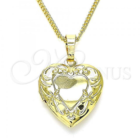 Oro Laminado Pendant Necklace, Gold Filled Style Heart and Flower Design, Polished, Golden Finish, 04.117.0017.20