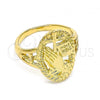 Oro Laminado Elegant Ring, Gold Filled Style Praying Hands and Cross Design, Polished, Golden Finish, 01.380.0011.07